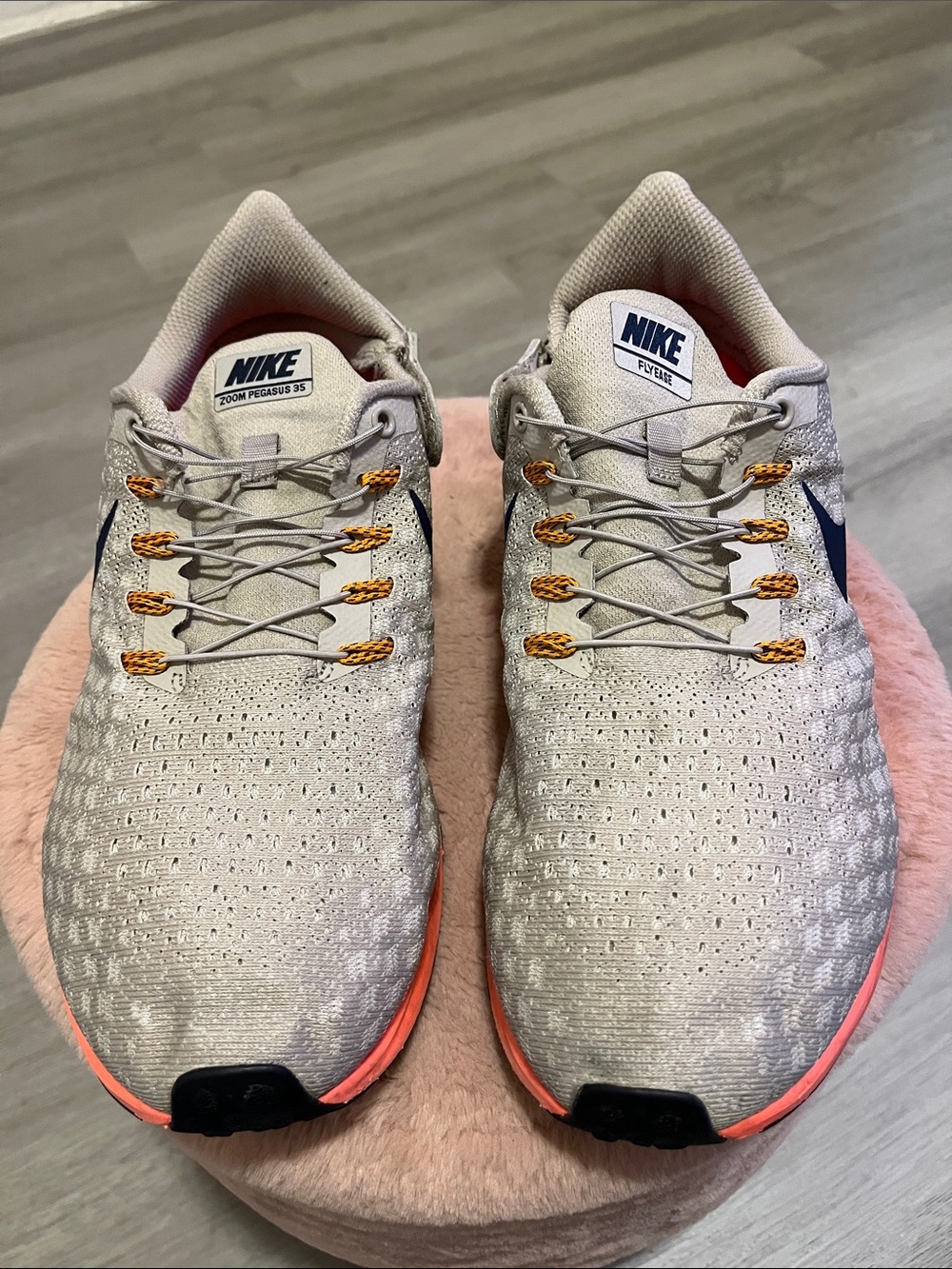 Nike Women’s Light Gray Flyknit Running Shoes with Coral Trim